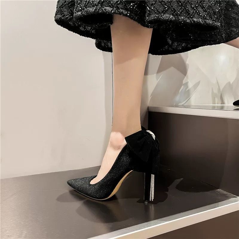 أسود مع القوس خنجر امرأة مضخات - مراجعة Women Shoes Quick Delivery وسعره