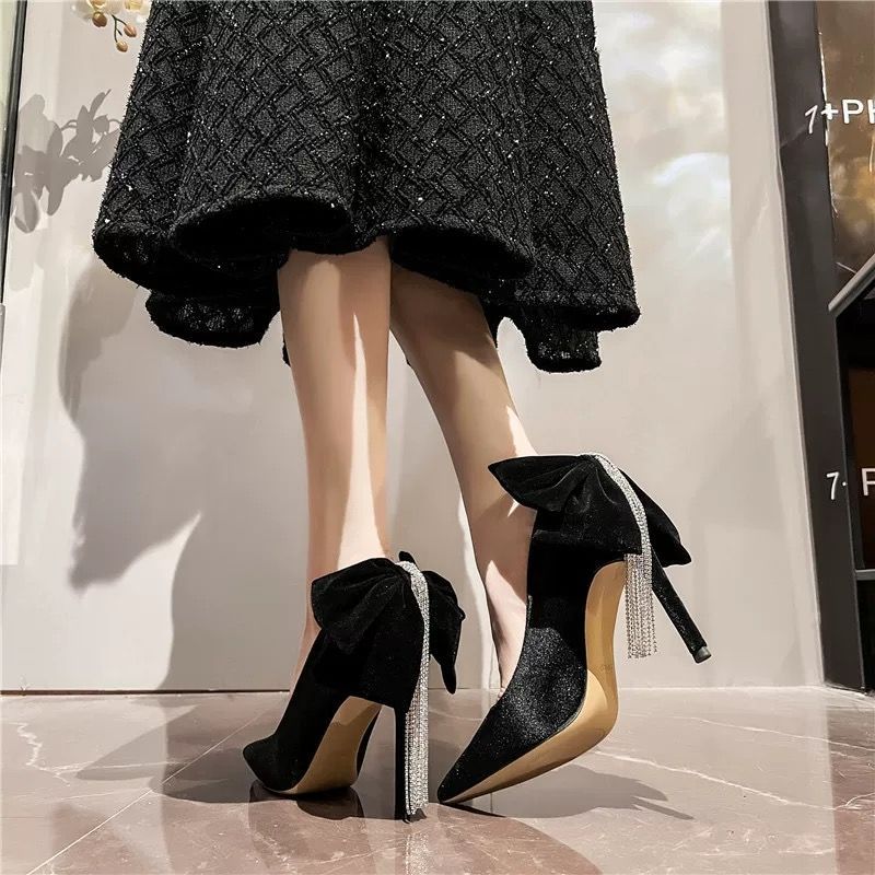 أسود مع القوس خنجر امرأة مضخات - مراجعة Women Shoes Quick Delivery وسعره