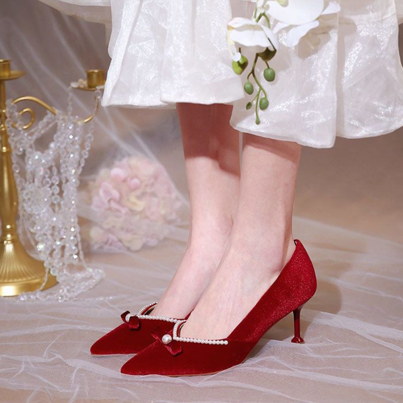 أحمر عالية الكعب لؤلؤة السيدات - مراجعة Women Shoes Quick Delivery وسعره