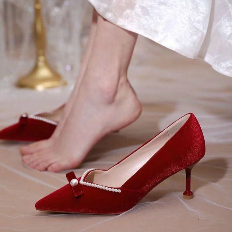 أحمر عالية الكعب لؤلؤة السيدات - مراجعة Women Shoes Quick Delivery وسعره